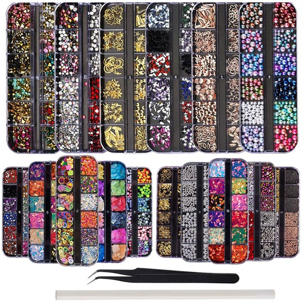 Nail Art Rhinestones And Sequins 19 Styles Nail Art Supplies Crystals Nail Beads Studs Glitter Sequin Nail Art Flakes Stickers Decals Kit Wish