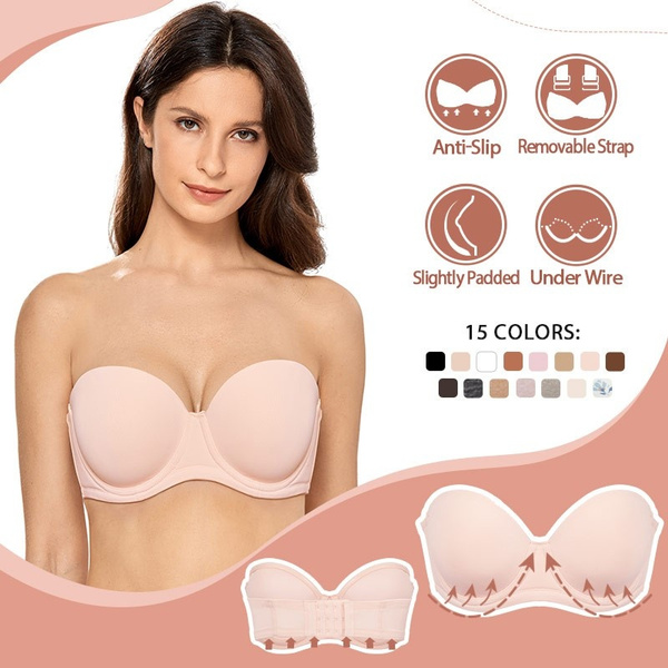 Delimira Women's Seamless Full Coverage Contour Cup Underwire Strapless Bra  Plus Size Anti-slip Light Padded Multiway Bandeau Bras 32 34 36 38 40 42 44  46 B C D DD E F Cup