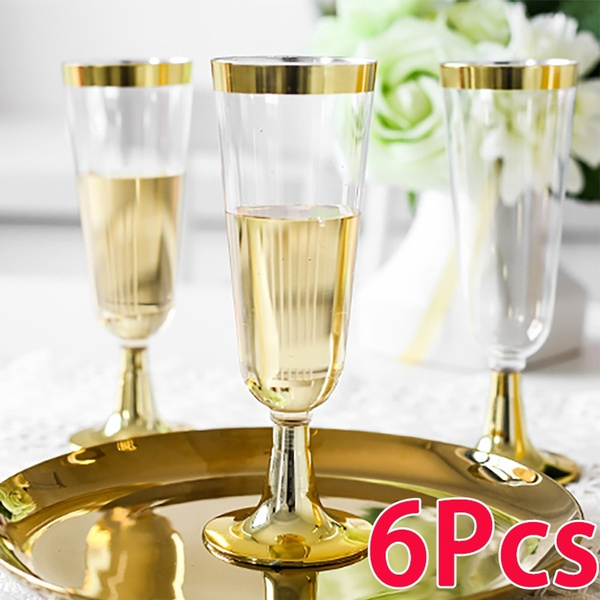 6Pcs/Set Wedding Disposable Goblet Cup Plastic Champagne Red Drink