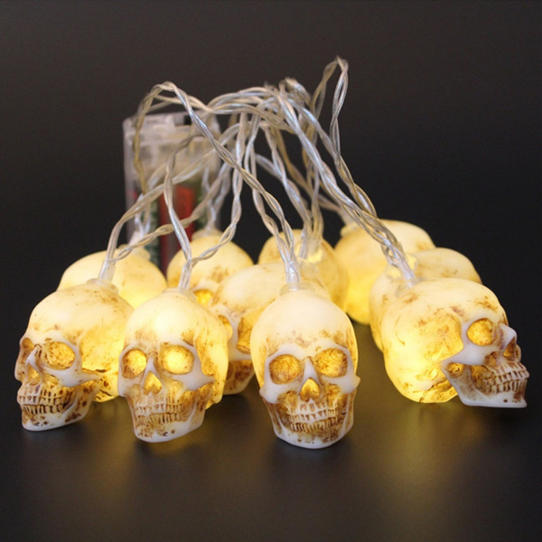 1.6m 10pcs Vintage Skull Fairy String Lights Outdoor Garland Tree Decor Lamp Battery Powered Remote Control Led Night Light Halloween Home Party