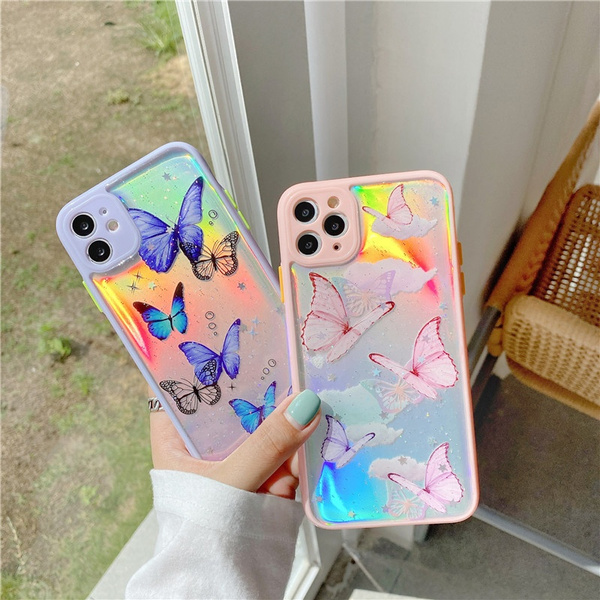 Cute Laser Card Butterfly Phone Case For Iphone 11 Pro Max Xs Max Xr X 7 8 Plus Pink Purple Glitter Soft Clear Tpu Cover Wish