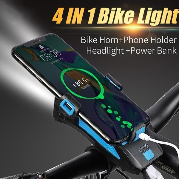 Waterproof Electric Bike Light Kit 4000mAh Road Bicycle Phone Mount Holder  USB Rechargeable Charger Horn 3 Modes Head Tail Lights