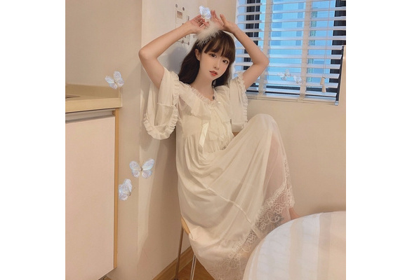 Ladies Lolita Nightdress Sleepwear Ruffles Dress Girl Japanese Retro Flare  Sleeve
