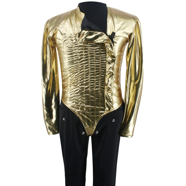 HOT MJ Michael Jackson Classic BAD Dangerous Jam Golden Bodysuit ...