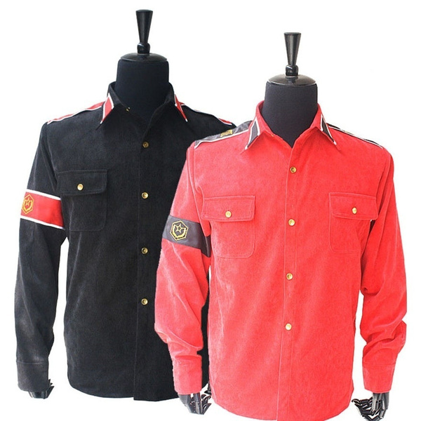Rare MJ Michael Jackson RED & Black CTE Corduroy Outwear Classic England  Retro antiwar Shirt Jacket With arm-bands In All Size
