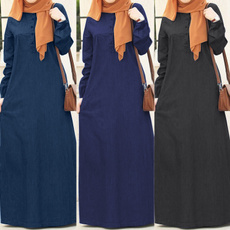 denim dress, floorlengthdres, muslimdres, cottonlinendres