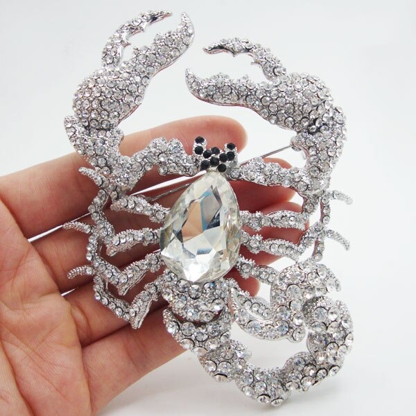 Fashion Jewelry Animal Scorpion Silver-plate Brooch Pin Clear Rhinestone  Crystal