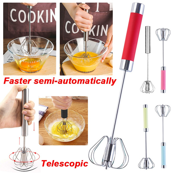 10/12/14 Inch Semi-automatic Egg Beater Stainless Steel Egg Whisk