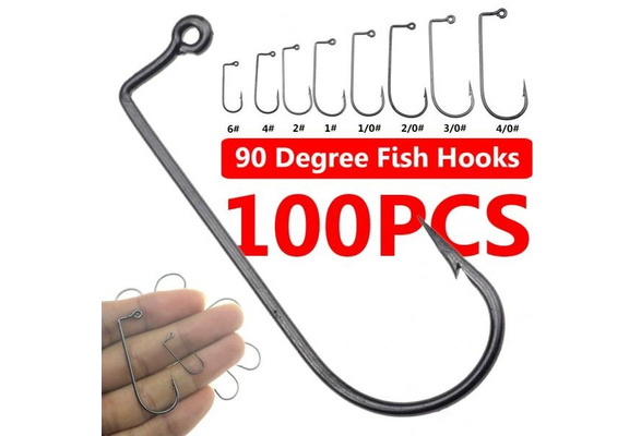 Fashion 100Pcs High Carbon Steel 90 Degree Jig Fish Hooks for Outdoor Sea  Ocean Fishing