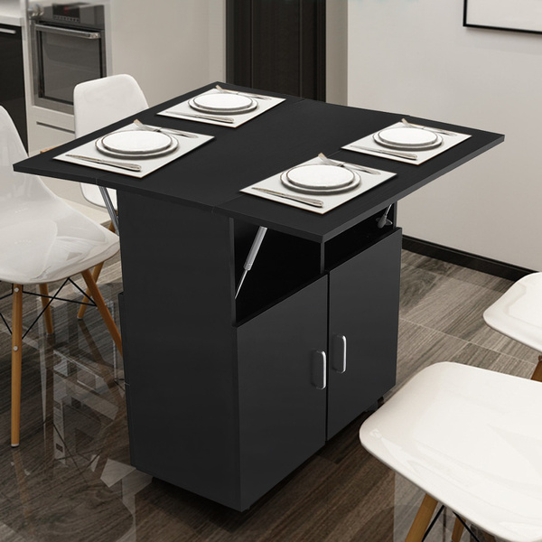 Kitchen Trolley Cart Wooden Cabinet With Spice Rack And Locker Dining Table Top Foldable Island Black White Wish Kitchen Trolley Cart Wooden Cabinet, Black Kitchen Island Trolley