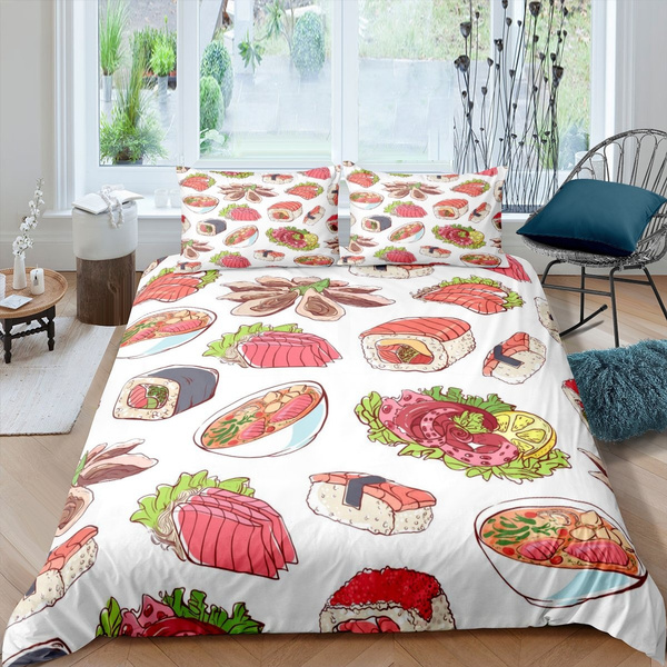 Sushi Duvet Cover Japanese Food Bedding, Pineapple Twin Xl Bedding Dorm