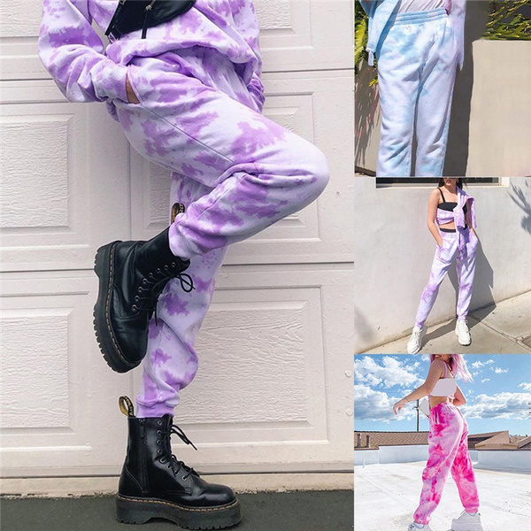 Tie Dye Sweatpants Women Elastic High Waist Baggy Pants Hip Hop