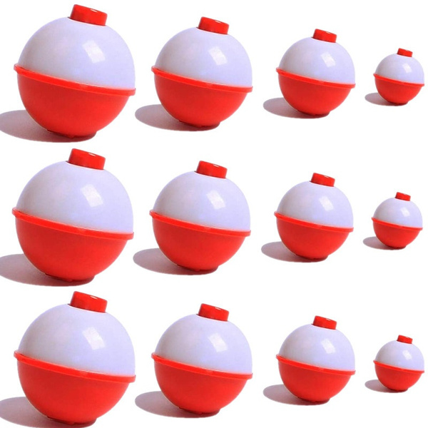 12Pcs/set Assorted Mixed Sizes Fishing Bobbers Hard ABS Snap-on Floats Red  & White Push Button Round Float Bobbers Fishing Tackle Accessories(Red and  White)