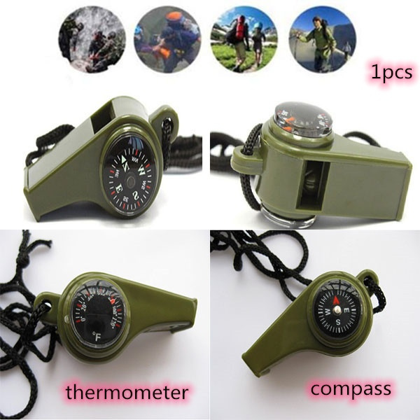 New 3 in1 Emergency Survival Gear Camping Hiking Whistle Compass Thermometer FT 