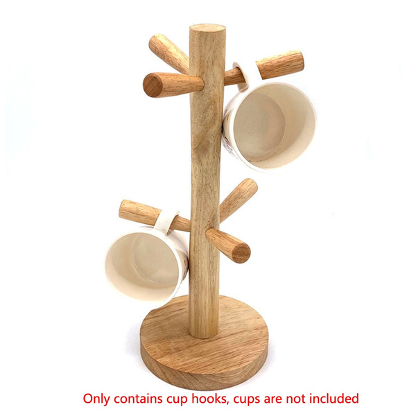 Coffee Mug Tree with 6 Hooks, Wood Mug Stand