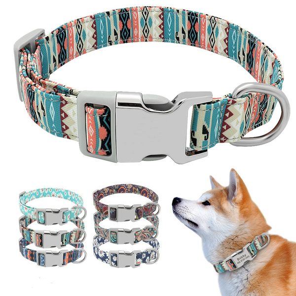 Print Dog Collar Nylon Floral Engraved Pet Puppy Collars for Small