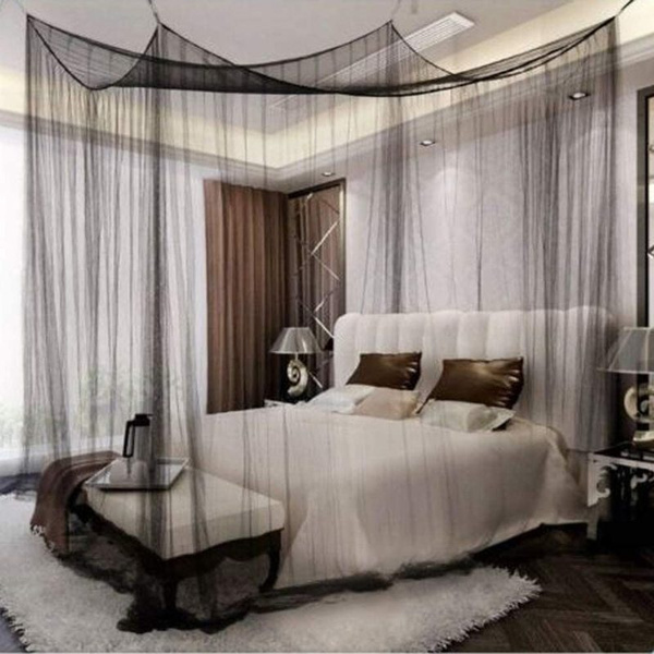 Mosquito Net Black White For 4 Corner Bed Post Canopy Full Queen King Size Bedding Wish Bed Canopy Mosquito Net Full Queen King, Corner Bed King Size