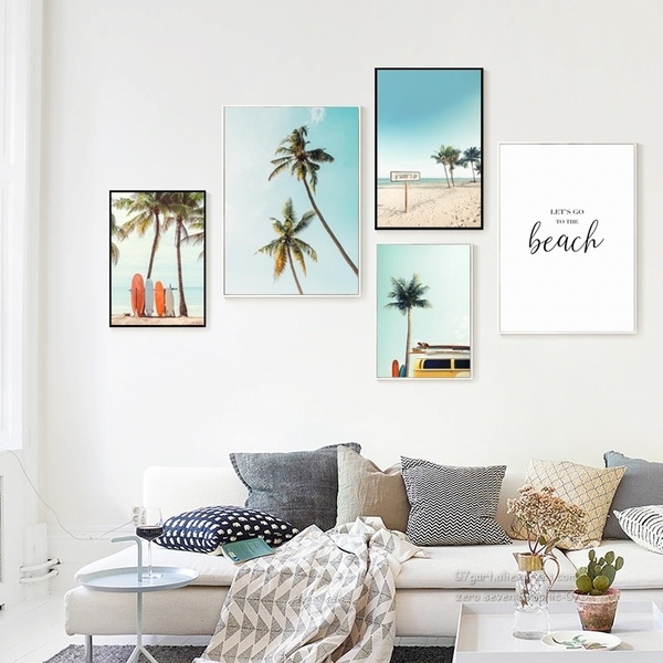 Unframed Canvas Painting Wall Art Vintage Landscape Surfboard Palm Trees  Surf Van Holiday Trip Posters And Prints Wall Pictures For Living Room  Bedroom Canvas Art Wall Decor Home Decor (No Frame)