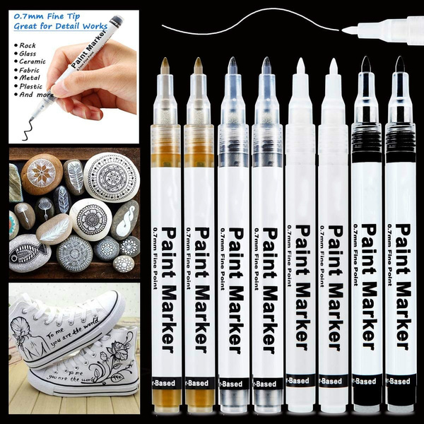 White Paint Pen, 0.7mm Acrylic Paint Pens with White Black Gold