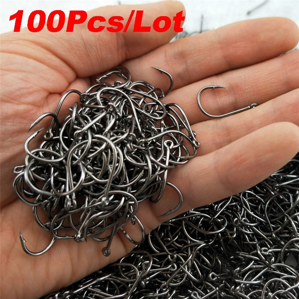100Pcs/Lot High Carbon Steel Fish Hook Barbed Fishhooks Worm Pond Fishing  Bait Holder Jig Hole Accessories 3#-12#