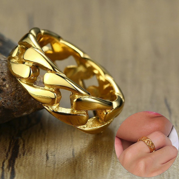 Best Gold Jewelry Gift | Best Aesthetic Yellow Gold Curb Chain Ring Jewelry  Gift for Women,