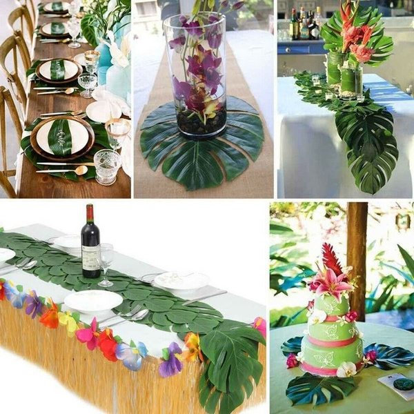 6Pcs Tropical Party Decorations Supplies Tropical Palm Leaves Flowers  Simulation Artificial Leaf for Hawaiian Luau Party Decorations Table Decor