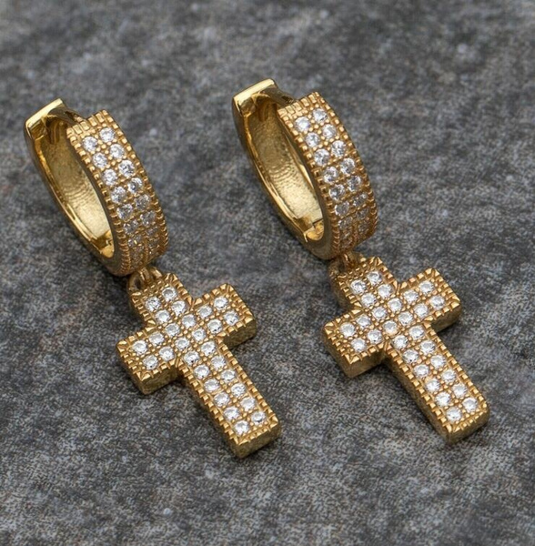 diamond hoop cross earrings