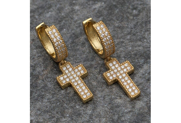 diamond cross earring men