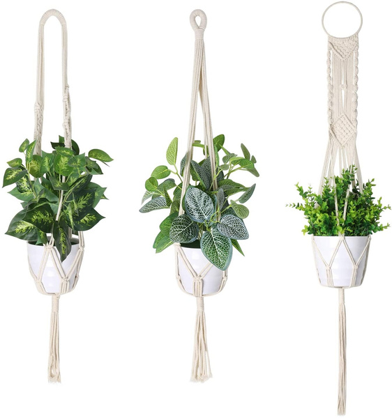 Macrame Plant Hangers 3 Pack White Wall Hanging Planter Holder Set Flower Pot Holders Outdoor Indoor Home Patio Deck Ceiling Wish Macrame Plant Hangers 3 Pack White Wall, Ceiling Plant Pot Holders