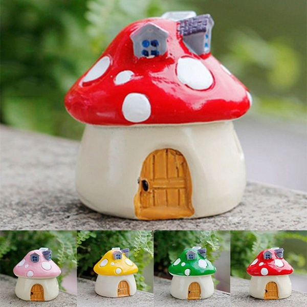 2 Pcs Fairy Garden Decoration Miniature Mushroom House Ornament