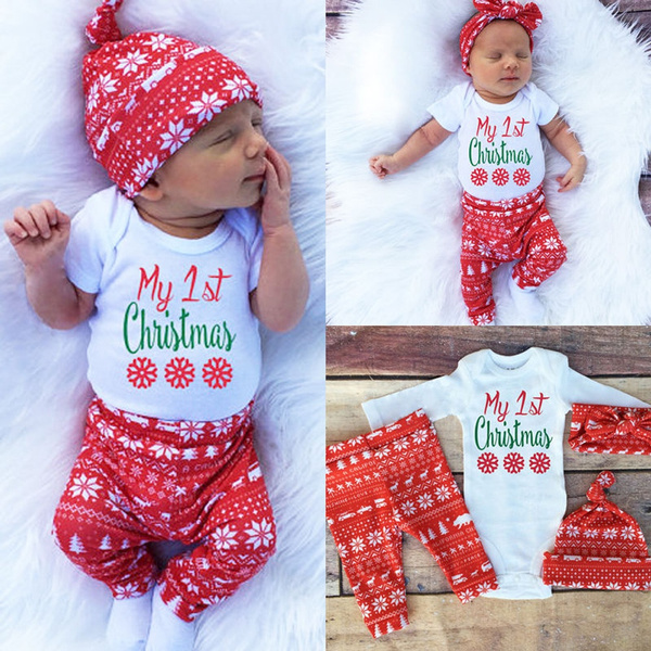 My First Christmas Overalls| Baby Christmas Outfits Online Not Another Baby  Shop | Baby Christmas Romper Set Newborn Outfits Xmas Clothes Tops Pants  With Hat(1sets-red) 