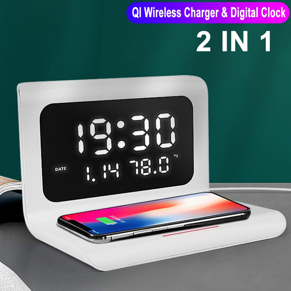 WIRELESS CHARGING QI DIGITAL LCD ALARM CLOCKCharging For iPhone Pad Y7H9 