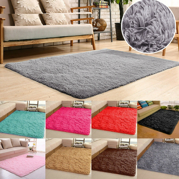 Shaggy Fluffy Rugs Anti-Skid Bedroom Dining Area Rug Carpet Floor Mat For Xmas 