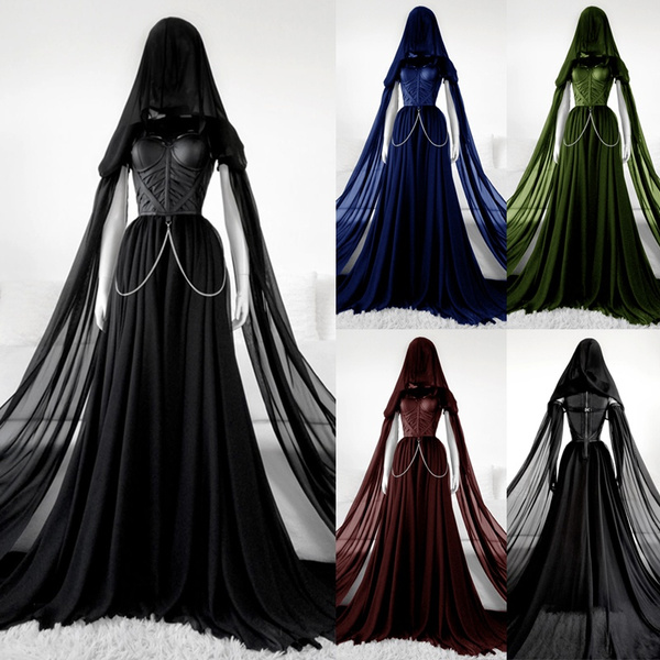 Womens Medieval Maxi Long Dress Halloween Roleplay Gothic Witch Cosplay Costume 