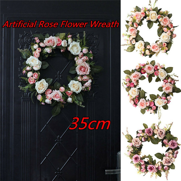 35cm Artificial Rose-Flower Wreath Door Hanging Peony Garland Wedding//Home Decor