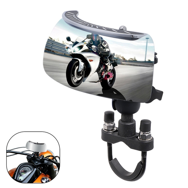 BarBaren Motorcycle Rearview Mirror 180°Degree Safety Wide-angle Blind Spot Mirror U-Bolt Handlebar Mount For Rails 0.5-1.25 in diameter Medium Socket 