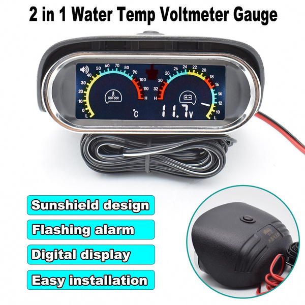 Sensor 12/24V Car 2IN 1 LCD Digital Voltmeter Gauge Water Temperature Meter