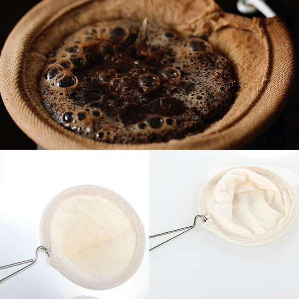 Reusable Coffee Filter Bag Stainless Steel Handle Flannel Cloth