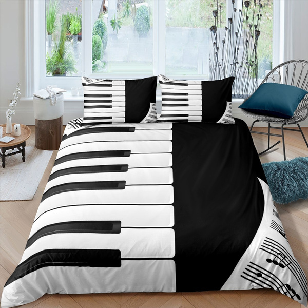 Duvet Cover Black & White Piano Bedspread Set Quilt *FREE WORLDWIDE SHIPPING*