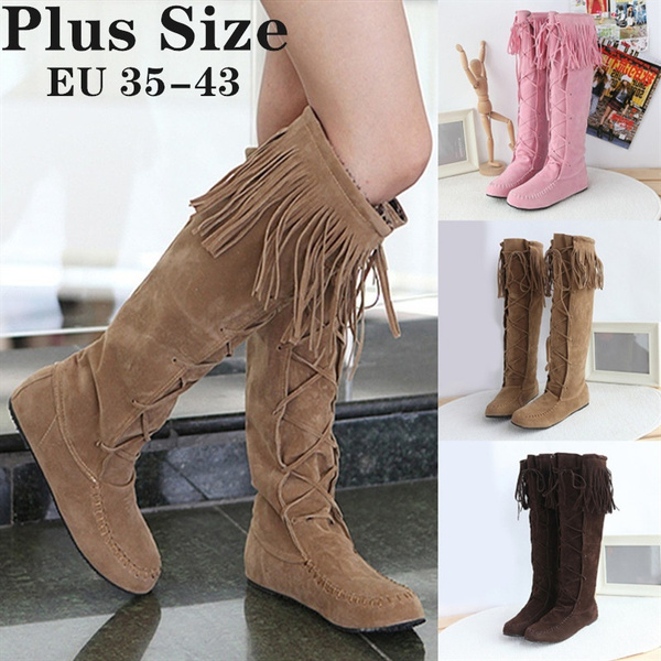 Women's Fashion Medieval Vintage Leather Boots Braided Strap Flat Heel