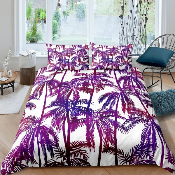 Palm Leaf Bedding Set Monstera Duvet, King Size Bedspread With Palm Trees