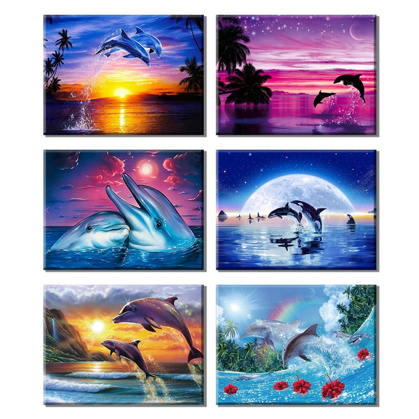 DIY Diamond 3D Painting Lovely Mermaid And Dolphin Design Embroidery Decorations