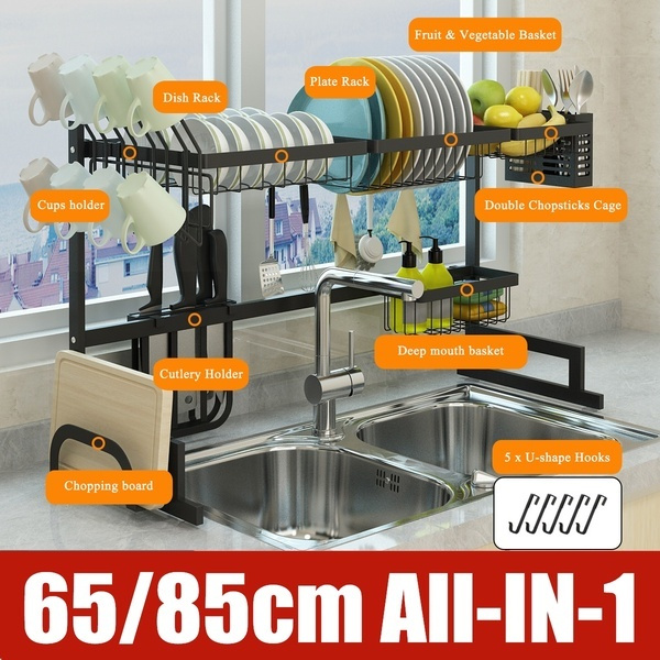 Over Sink Dish Drying Rack Drainer Shelf Stainless Steel Kitchen Cutlery  Holder