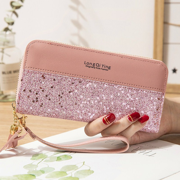 Fashion Women wallets Long Zipper Wristlet Handbags Coin Purse Monerybags  Lady Wallets Purses bag Flash Billfold Wallet