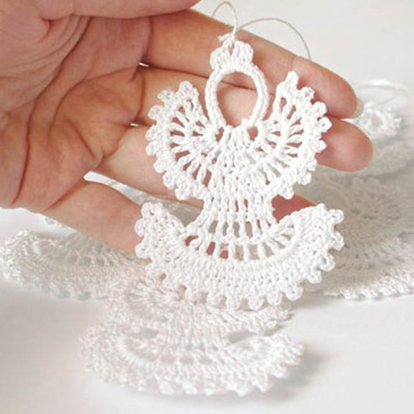 Crochet Christmas angels Hanging Christmas ornaments White crochet