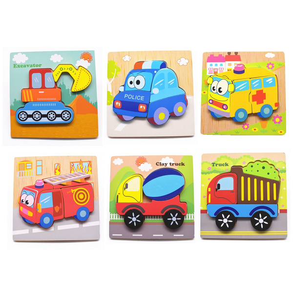Wooden Jigsaw Puzzles, 6 Pack Vehicle Puzzles for Kids Toddlers 1 2 3 ...