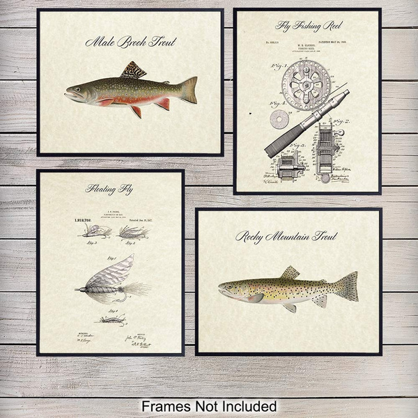 Trout And Fly Fishing Unframed Wall Art Prints - Set of Four