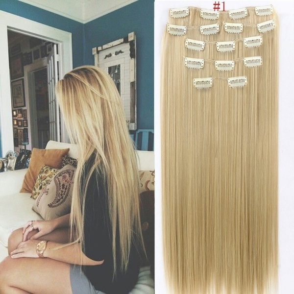 7pcs/set 24" Hair Extensions 60cm Natural Hairpieces Straight Synthetic