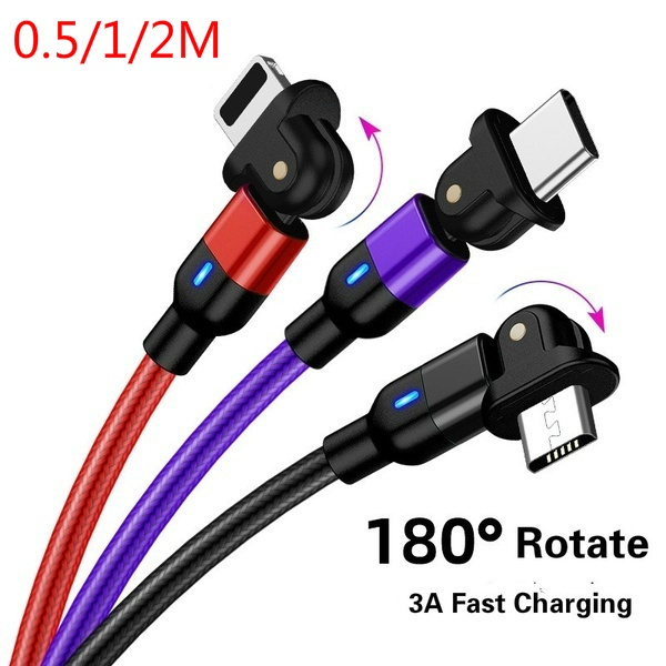 180 Degree Usb Cable for Iphone Xr Micro USB Cable Fast Charging USB ...