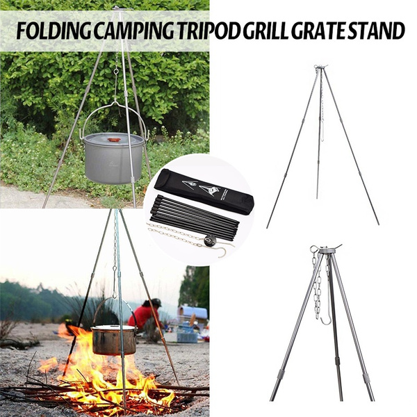 Folding Outdoor Campfire Cooking Tripod Grill Grate Stand Camping Fire Pit Tool 